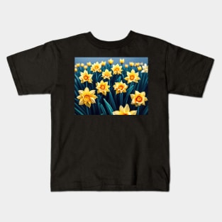 daffodil flowers in a field illustration Kids T-Shirt